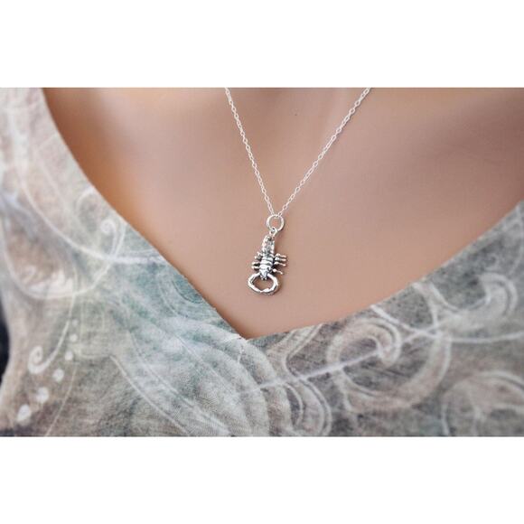Sterling Silver Scorpion Necklace, Realistic Scorpion Charm Necklace - Picture 2 of 2